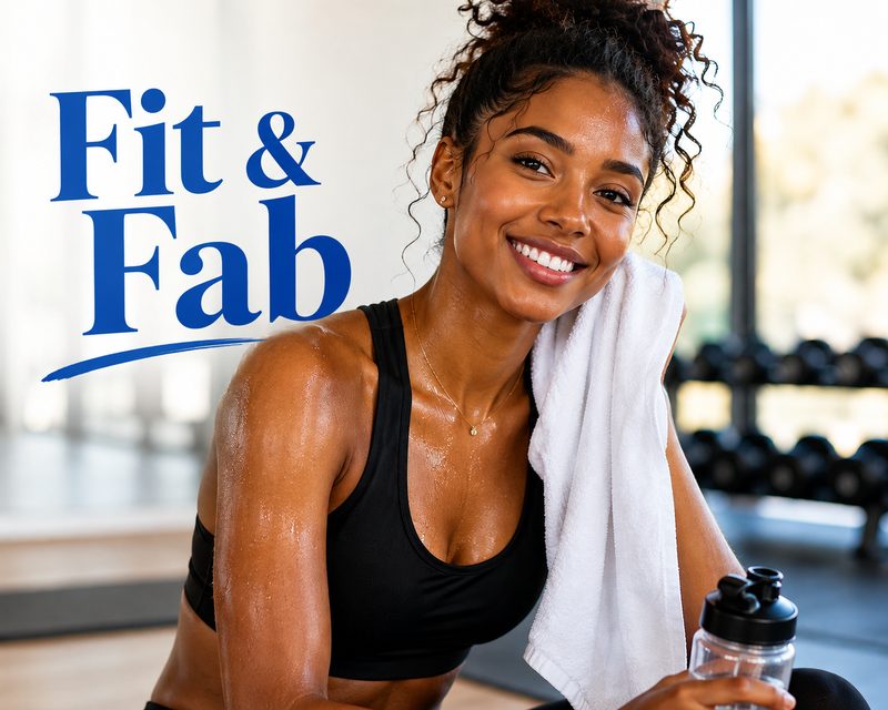 Woman smiling after a workout, holding a towel and water bottle